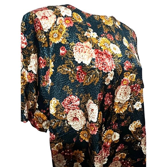 Vintage Shiny Floral Blouse by Notations Sz 16 Plus Womens Shirt Green Short Sle - Picture 6 of 11